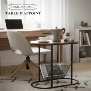 Table d’appoint en bois design avec étagère métal